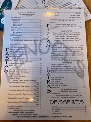 Lenoci’s Spaghetti House menu 1